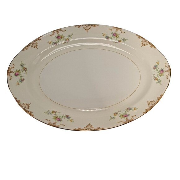 Homer Laughlin Eggshell Nautilus Large Floral Porcelain Platter 16 inch long - Picture 1 of 15